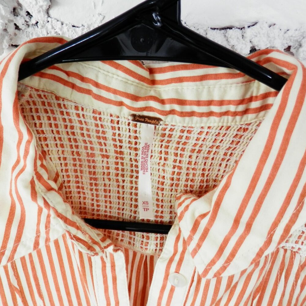 Free People || Be Real Stripe Cotton Shirtdress in Rust - Picture 4 of 12